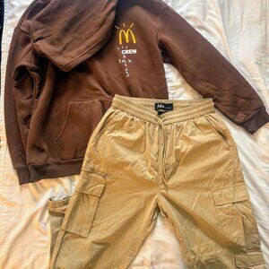 Brown Hoodie and Khaki Joggers